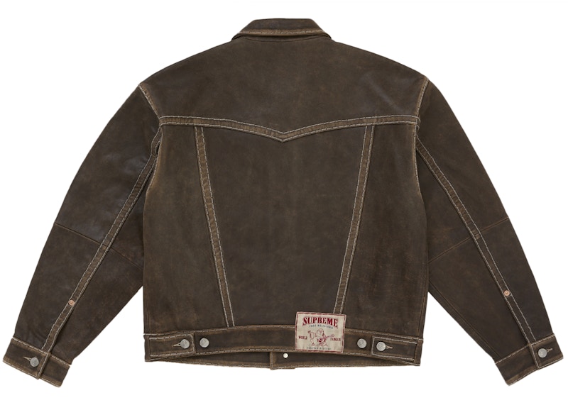 Supreme True Religion Leather Trucker Jacket Brown 圖 3
