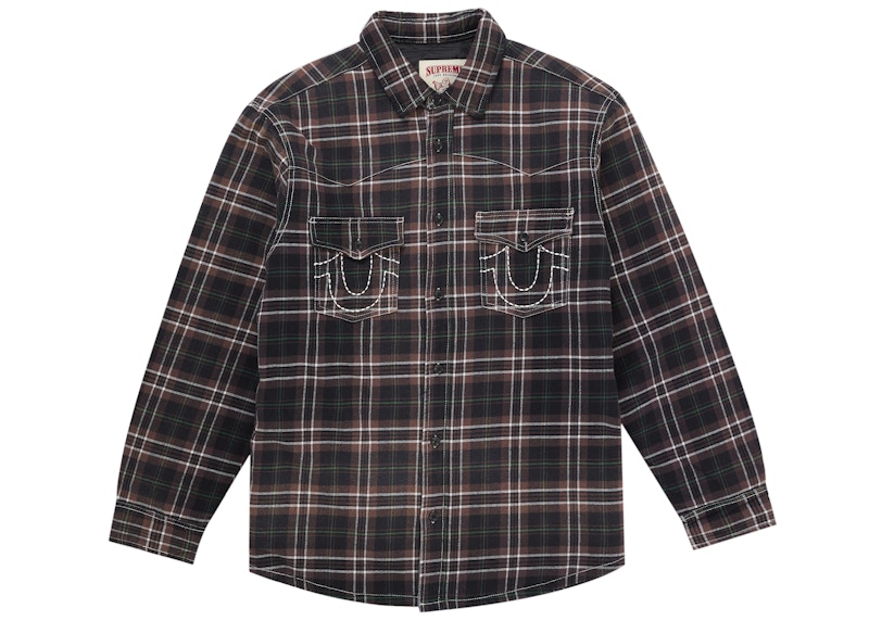 Supreme True Religion Quilted Lined Plaid Flannel Shirt Brown