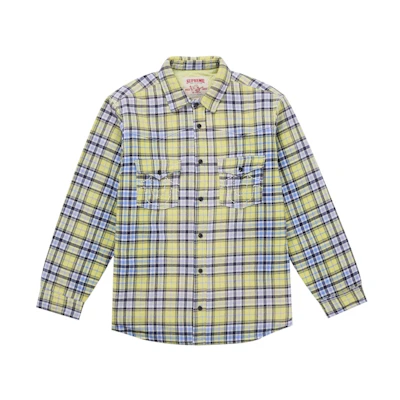 Supreme True Religion Quilted Lined Plaid Flannel Shirt Yellow