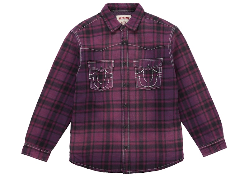 Supreme True Religion Quilted Lined Plaid Flannel Shirt Purple