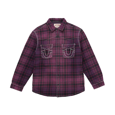 Supreme True Religion Quilted Lined Plaid Flannel Shirt Purple
