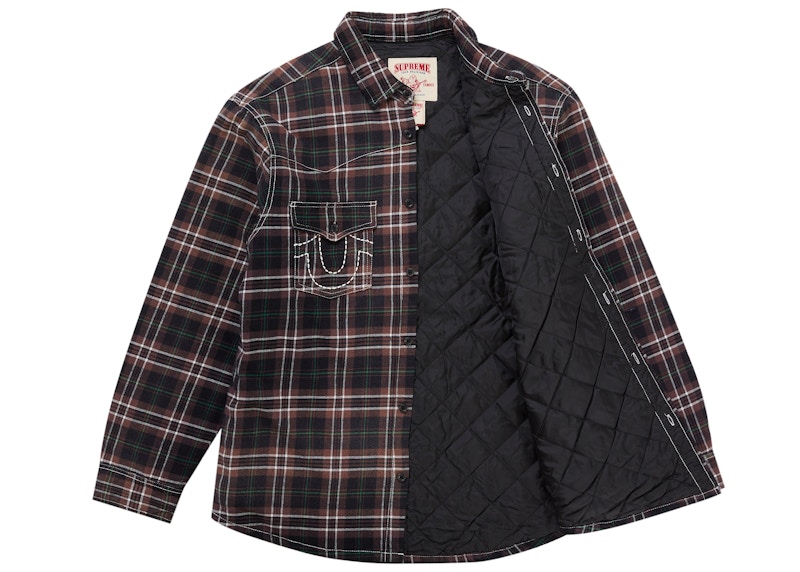Order シュプリーム トゥルーレリジョン キルティング ラインド チェックシャツ ブラウン