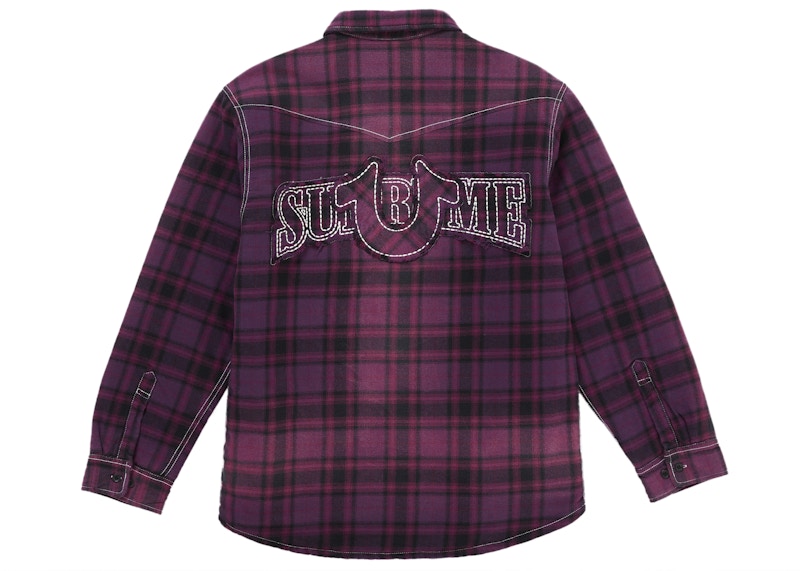 Lookbook シュプリーム トゥルーレリジョン キルティング ラインド チェック柄 フランネルシャツ パープル