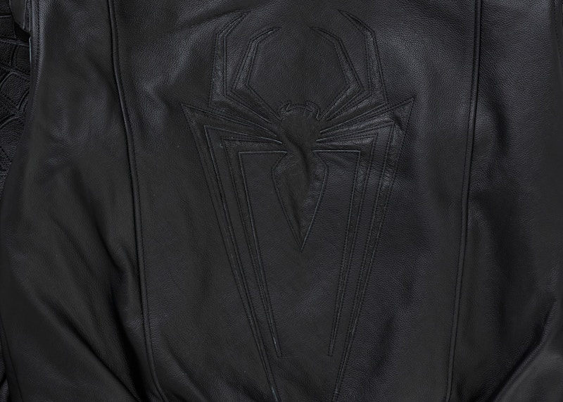 Shop シュプリーム ヴァンソンレザーズ スパイダーマン ジャケット ブラック