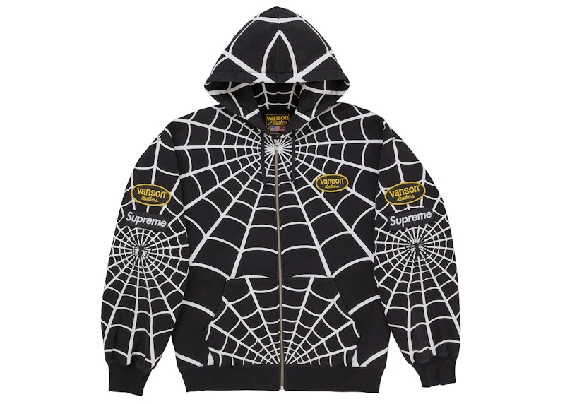 Supreme Vanson Leathers Spider-Man Zip Up Hooded Sweatshirt Black