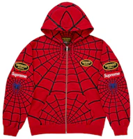 Supreme Vanson Leathers Spider-Man Zip Up Hooded Sweatshirt Red Supreme Vanson Leathers Spider-Man Zip Up Hooded Sweatshirt Red