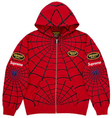 Supreme Vanson Leathers Spider-Man Zip Up Hooded Sweatshirt Red Buy Supreme Vanson Leathers Spider-Man Zip Up Hooded Sweatshirt Red