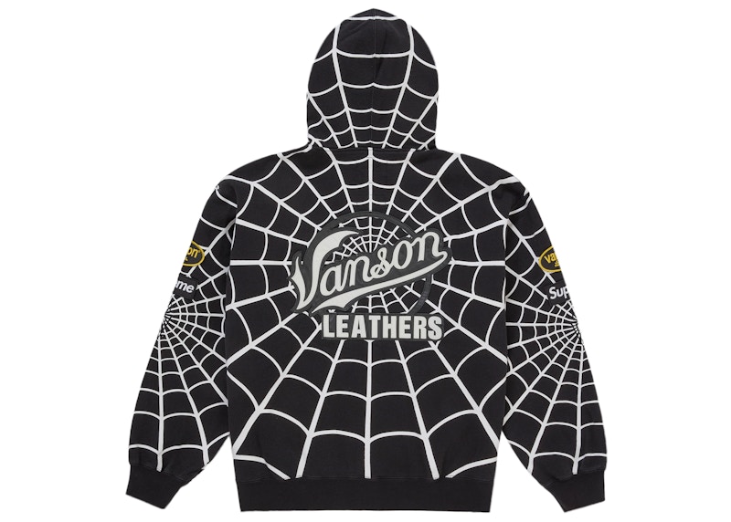 Order Supreme Vanson Leathers Sudadera Negra con Capucha de Spider-Man Zip Up.
