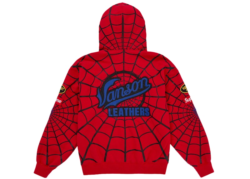 Order Supreme Vanson Leathers Spider-Man Zip Up Hooded Sweatshirt Red