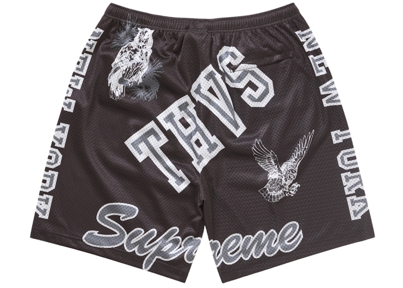 Order Supreme 黑色大学风网眼短裤