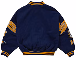 Lookbook Supreme Veritas Varsity Jacket Navy Jaket Varsity Warna Biru Tua.