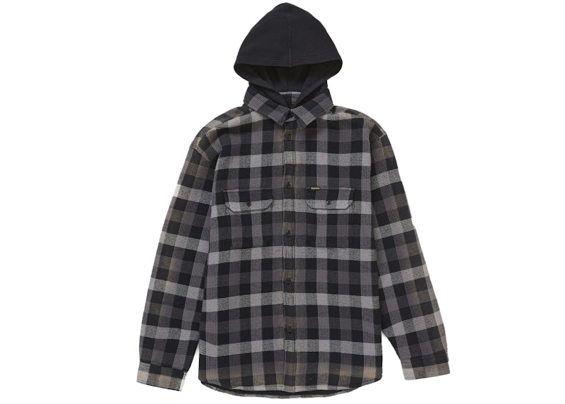Supreme Waffle Plaid Hooded Shirt Black