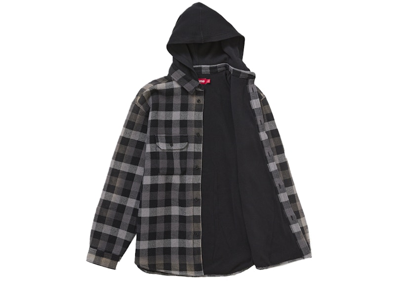 Order Supreme Waffle Plaid Hooded Shirt Black
