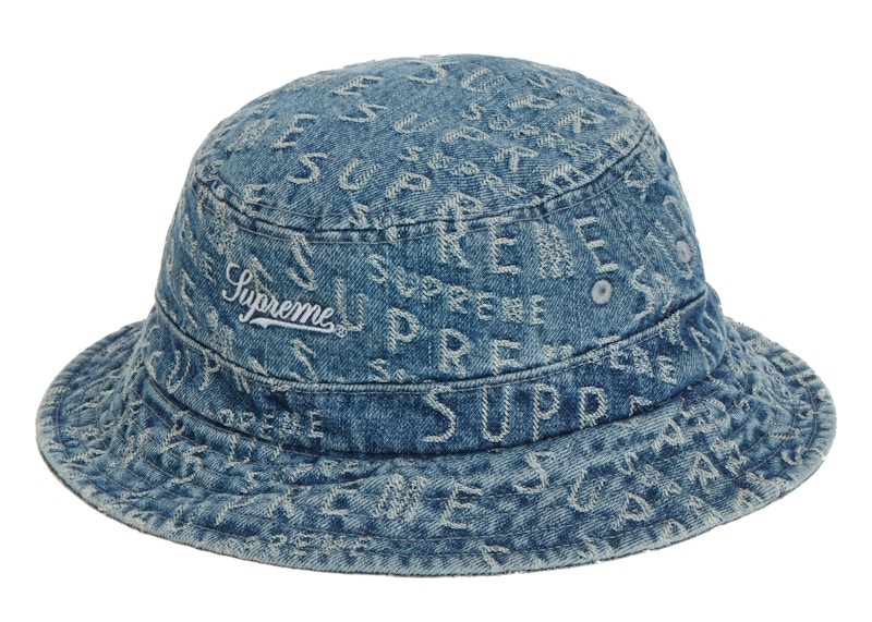 Buy Supreme Topi Denim Crusher Biru Warp Jacquard Logo