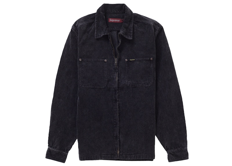 Order Supreme Washed Corduroy Zip Up Shirt Black