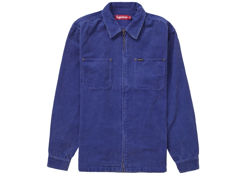 Supreme Washed Corduroy Zip Up Shirt Blue