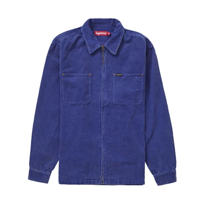 Supreme Washed Corduroy Zip Up Shirt Blue