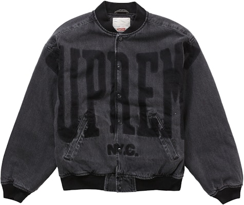 Supreme Washed Knockout Denim Varsity Jacket Washed Black - Novelship