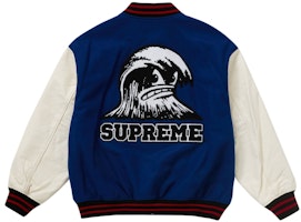 Supreme Wave Varsity Jacket Blue Supreme Wave Varsity Jacket Blue