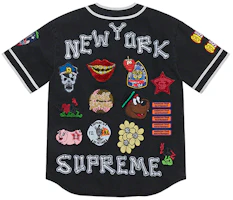 Supreme Week 10 Patches Denim Baseball Jersey Unisex V-neck Embroidered Jacket SUP-SS21-676 Supreme Week 10 Patches Denim Baseball Jersey Unisex V-neck Embroidered Jacket SUP-SS21-676
