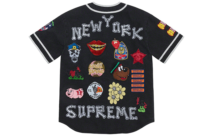 Order シュプリーム Week 10 パッチ デニム ベースボールジャージ ユニセックス Vネック ジャケット SUP-SS21-676