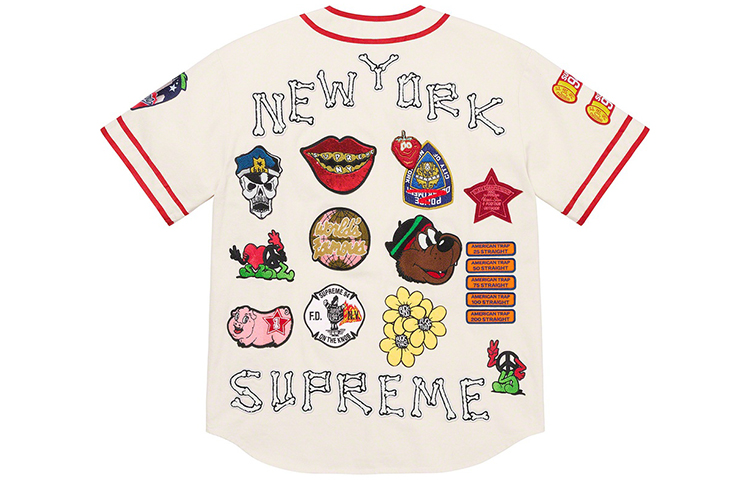 Shop シュプリーム Week 10 パッチ デニム ベースボールジャージ ユニセックス Vネック ジャケット SUP-SS21-676