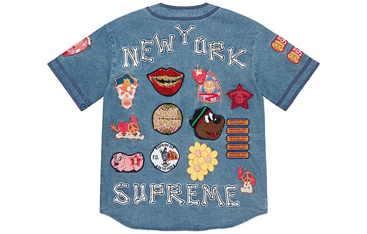 Details for シュプリーム Week 10 パッチ デニム ベースボールジャージ ユニセックス Vネック ジャケット SUP-SS21-676
