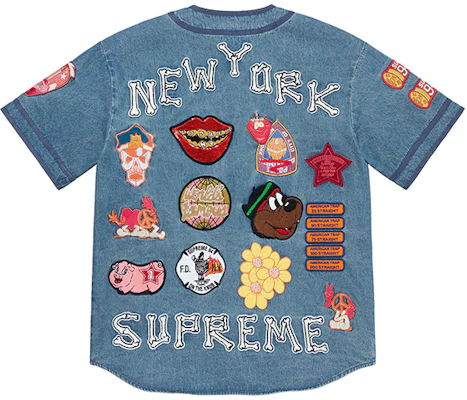 シュプリーム Week 10 パッチ デニム ベースボールジャージ ユニセックス Vネック ジャケット SUP-SS21-676 Details for シュプリーム Week 10 パッチ デニム ベースボールジャージ ユニセックス Vネック ジャケット SUP-SS21-676