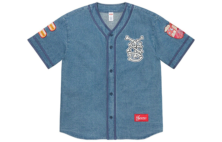 Sizing シュプリーム Week 10 パッチ デニム ベースボールジャージ ユニセックス Vネック ジャケット SUP-SS21-676
