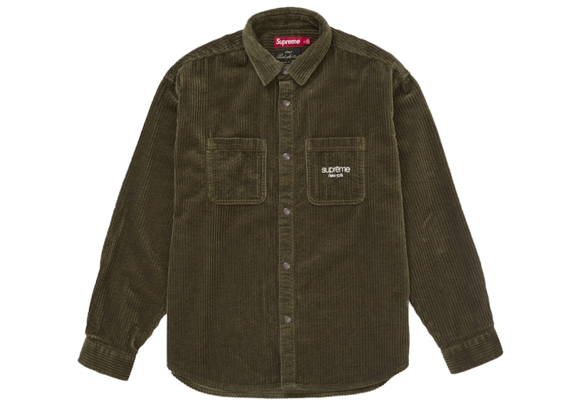 Supreme Wide Wale Corduroy Snap Shirt Olive