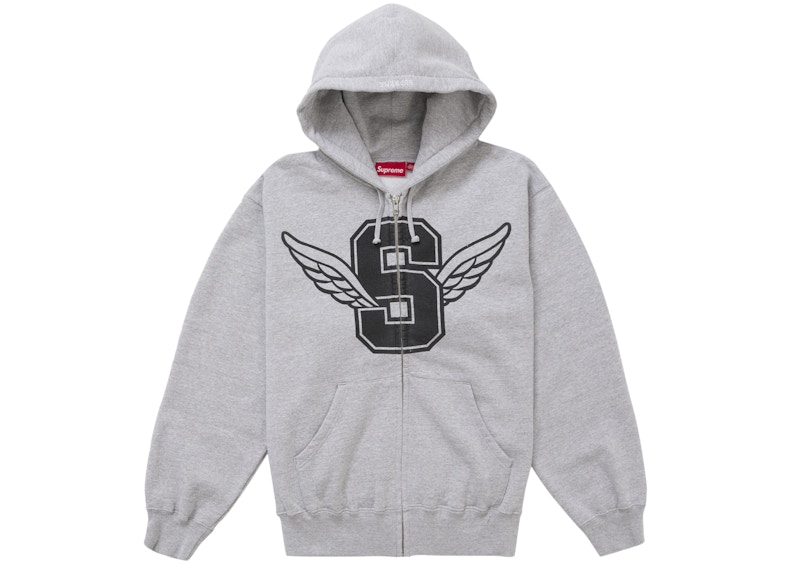 Supreme Wings Zip Up Hooded Sweatshirt Heather Grey