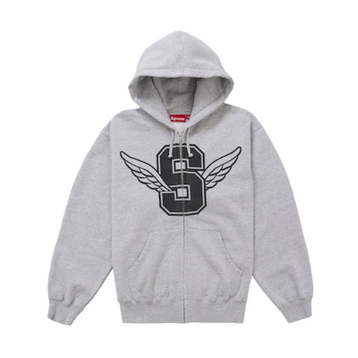 Supreme Wings Zip Up Hooded Sweatshirt Heather Grey