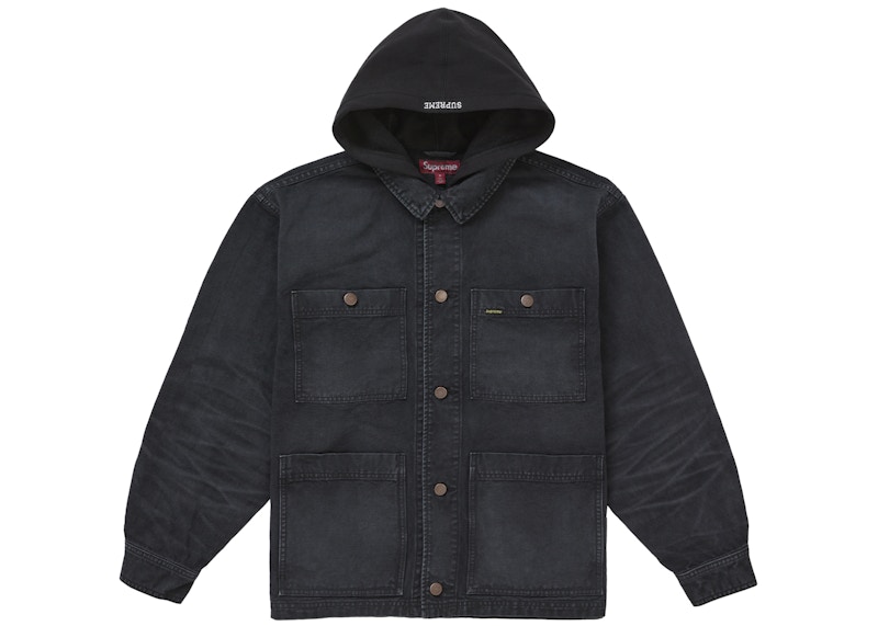 Supreme Worn Hooded Chore Coat Black