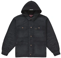 Supreme Worn Hooded Chore Coat Black Supreme Worn Hooded Chore Coat Black