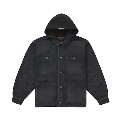 Supreme Worn Hooded Chore Coat Black