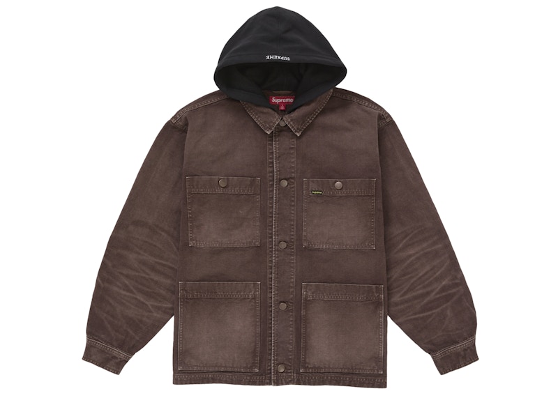 Supreme Worn Hooded Chore Coat Brown