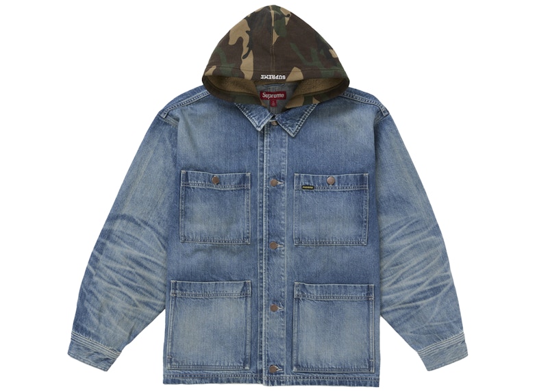 Supreme Worn Hooded Chore Coat Denim