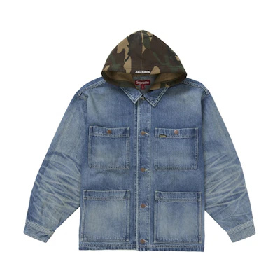 Supreme Worn Hooded Chore Coat Denim