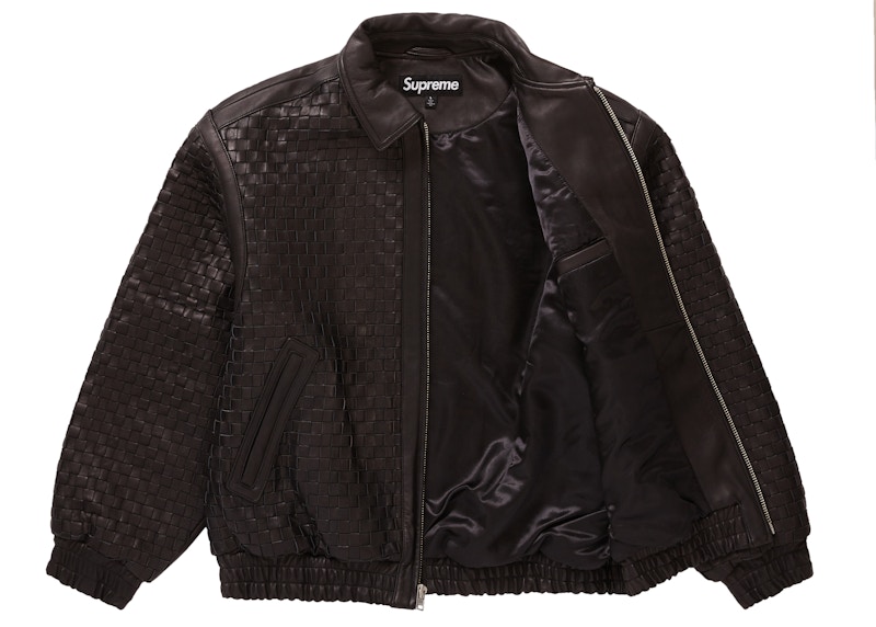 ジャケット・アウター Supreme Woven Leather Varsity Jacket L Buy Supreme Woven Leather Varsity Jacket Black - Novelship