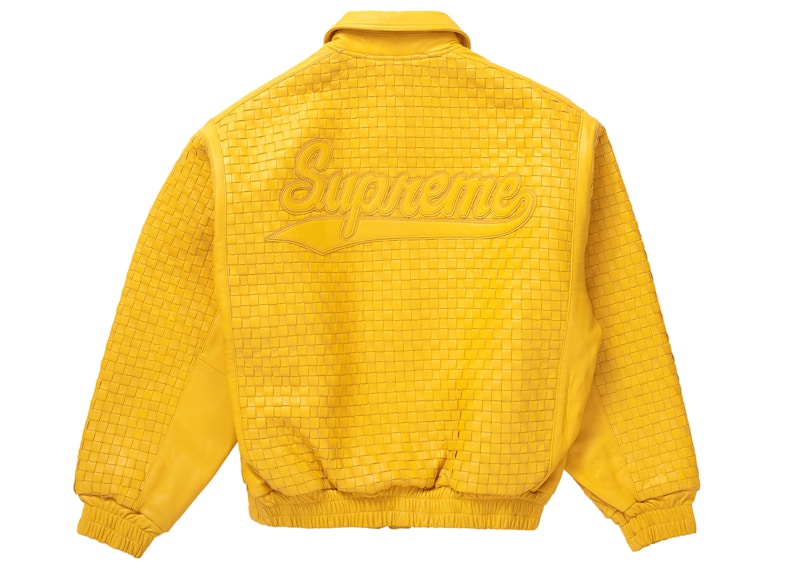 Lookbook Supreme Jaket Varsity Kulit Anyaman Kuning