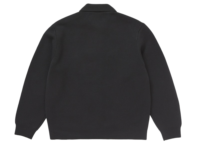 Order Supreme Kardigan Resleting Kulit Anyaman Hitam (FW24).