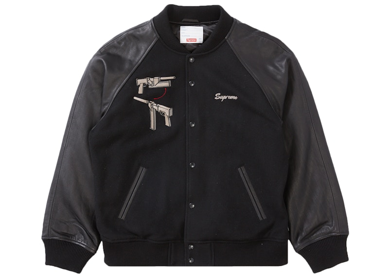 Buy Supreme Woven Leather Varsity Jacket Black - Novelship