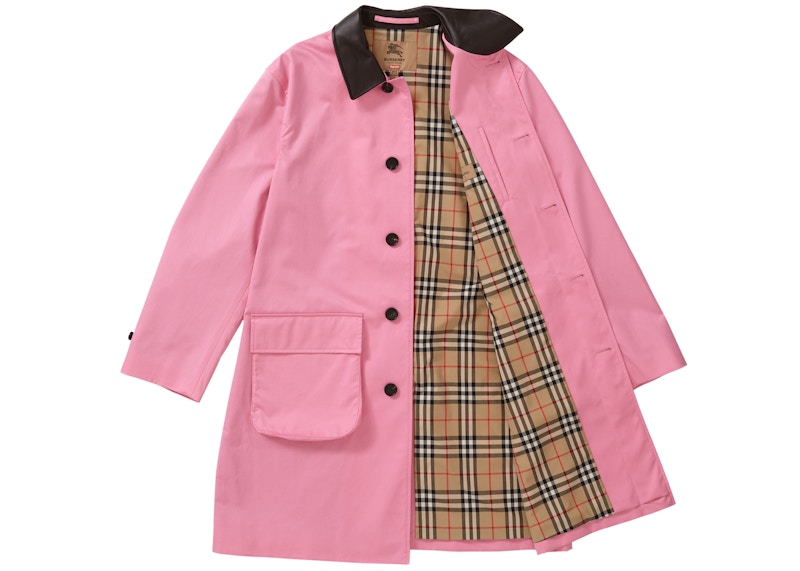 Order Supreme x Burberry Trench Kulit Berkolar 'Pink'.