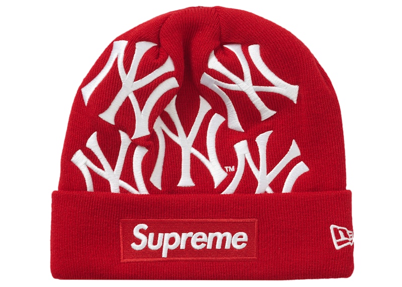 Supreme x New York Yankees x New Era Box Logo Beanie Red
