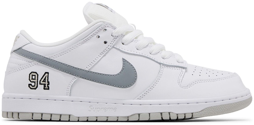 Supreme x Nike Dunk Low SB 'White Metallic Silver' HQ8487-100 Buy Supreme x Nike Dunk Low SB 'White Metallic Silver' HQ8487-100