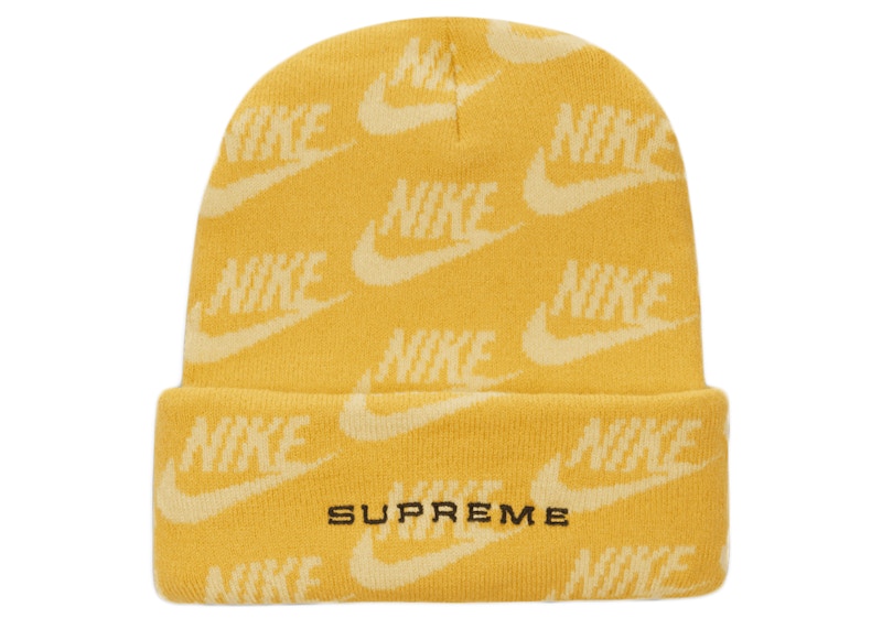 Supreme x Nike Jacquard Logos Beanie Pale Yellow