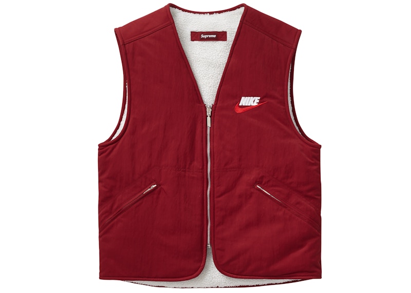 Supreme x Nike Reversible Nylon Sherpa Vest Burgundy