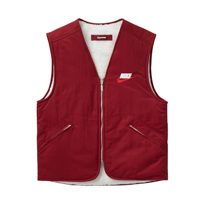 Supreme Nike Reversible Nylon Sherpa Vest Burgundy