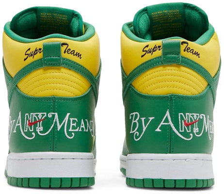 Supreme x Nike SB Dunk High 'By Any Means Brazil' DN3741-700 Details for Supreme x Nike SB Dunk High 'By Any Means Brazil' DN3741-700