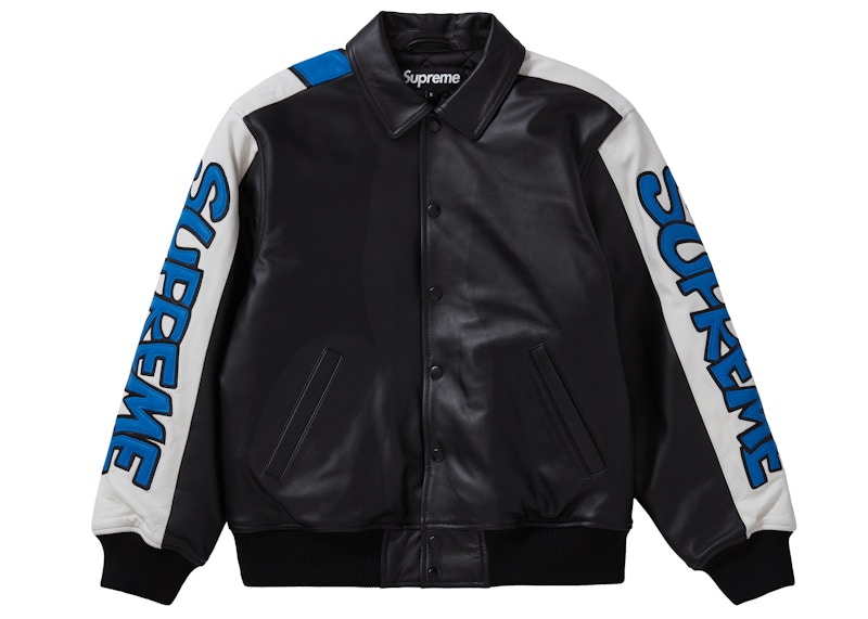 Buy Supreme Woven Leather Varsity Jacket Black - Novelship